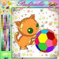 онлайн раскрасски - раскраска котик и мячик